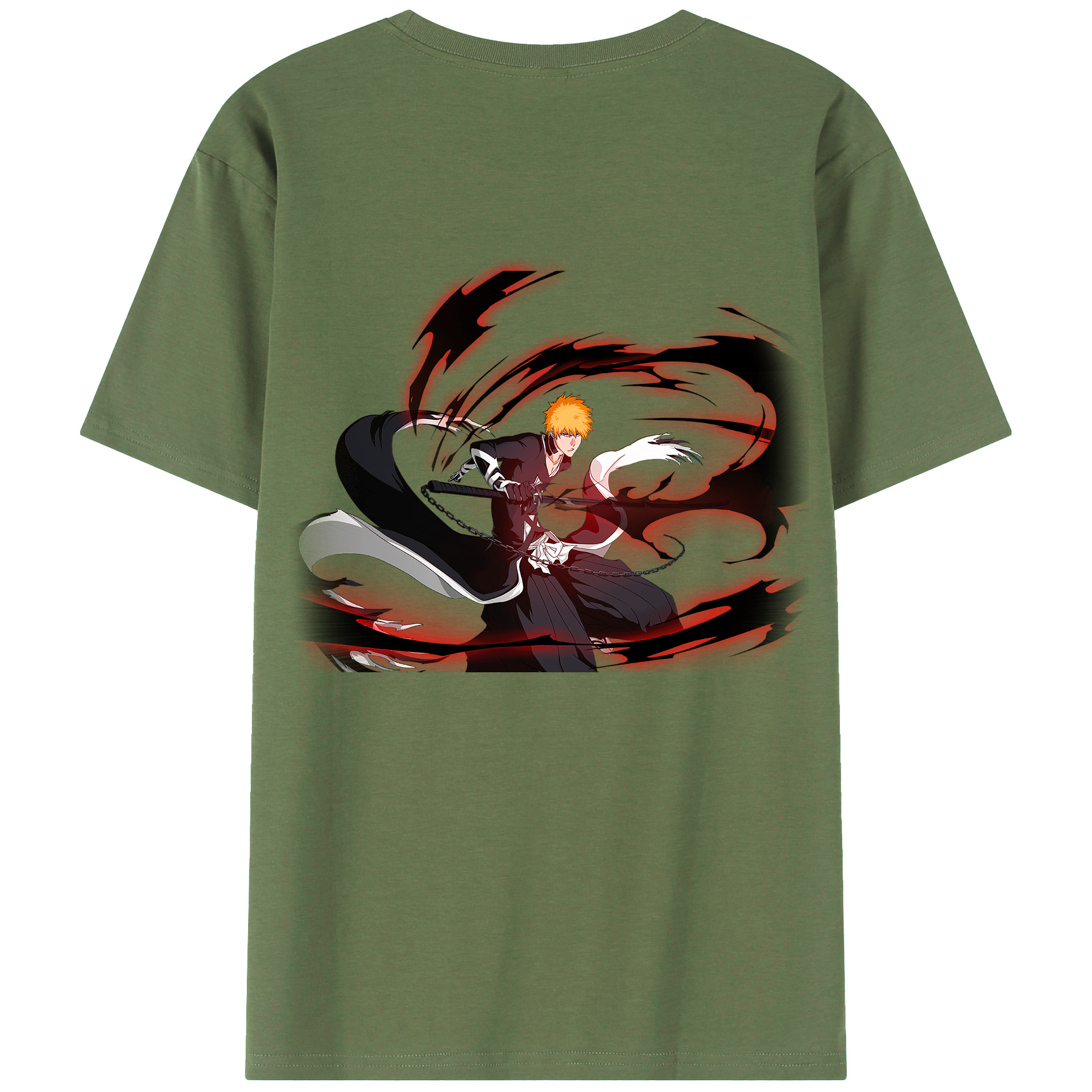 （画像用） ブリーチ 黒崎一護（くろさき いちご）BLEACH Kurosaki Ichigo 綿100％ メンズ半袖Tシャツ（バックプリント） 通気性